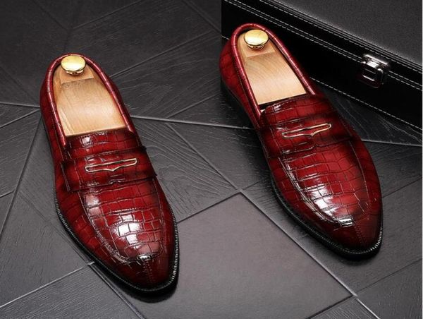 

fashion men formal business brogue shoes luxury men039s crocodile dress shoes male casual genuine leather wedding party loafers6023710, Black
