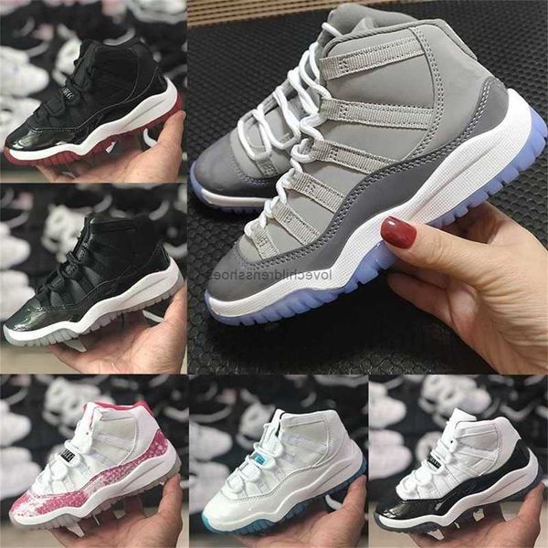 

2022 jumpman 11s kids basketball shoes 11 cool grey bred red white concord legend blue pantone ovo grey snake skin boys girl trainers eur 28, Black