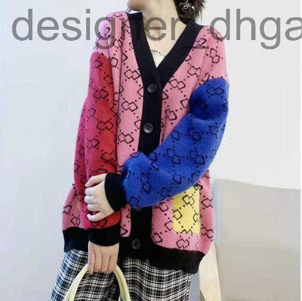 

women's sweaters designernew women sweaters long sleeve casual cardigan autumn v-neck patchwork knit sweater spatching letter print jac, White;black