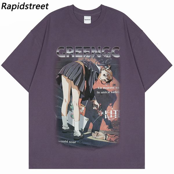 

men s t shirts 2023 japan harajuku t shirt oversized hiphop streetwear anime cartoon girl killer t shirt men japanese tshirt summer cotton, White;black