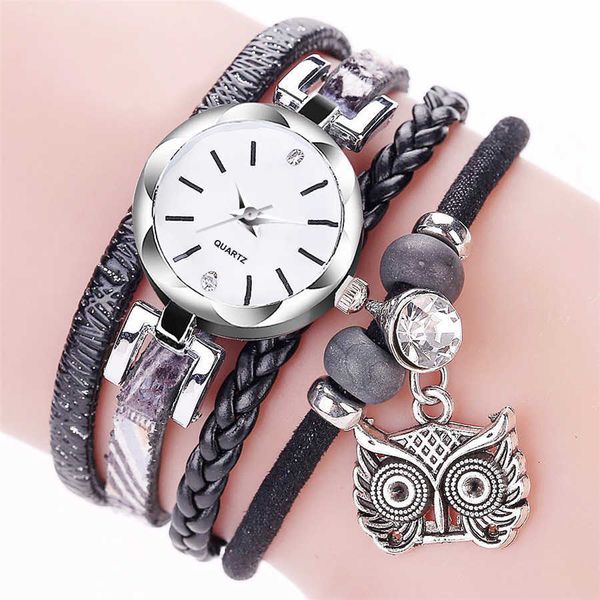 

wristwatches women bracelet watch with owl pendant luxury ladies clock fashion quartz watch relogio feminino w0420, Slivery;brown