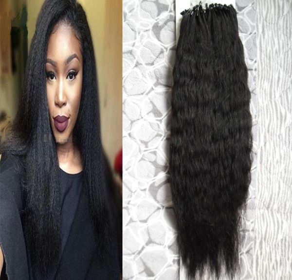 

1gs kinky straigh loop micro ring hair coarse yaki 100 human micro bead links machine made remy hair extension 100g9346951, Black