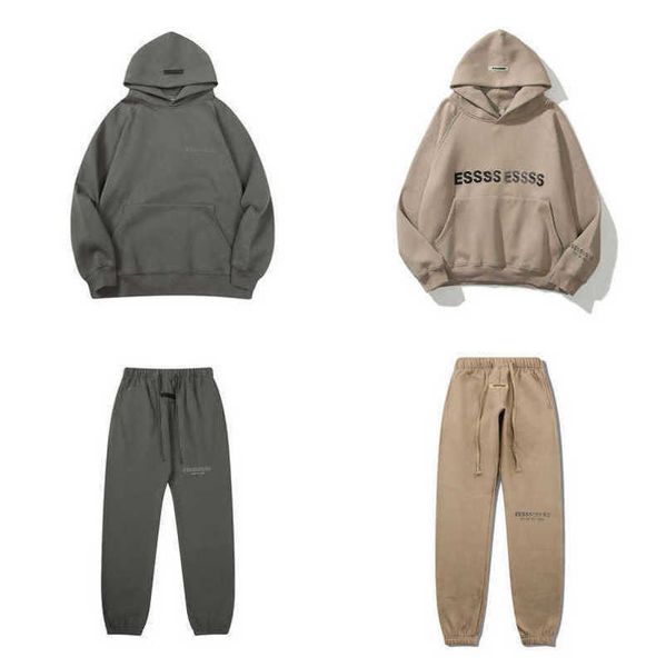 

men's luxury fashion sweatshirts esss entials tracksuits letter hoodies men women sportswear hooded pant coat sweater pullover couple, Gray