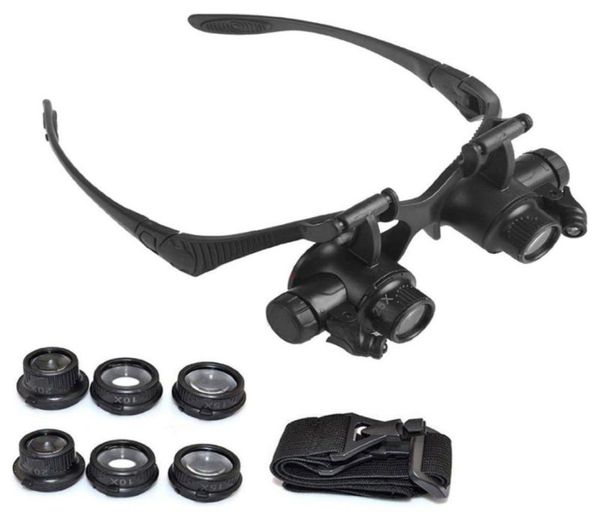 

2020 led magnifier double eye loupe glasses timepieceselectronic repair jewelry appraisal 10x 15x 20x 25x lens3810568, Silver