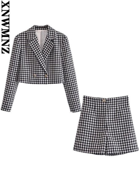 

dress xnwmnz wholesale clothes women fashion with buttons tweed cropped check blazer coat or high waist check tweed bermuda shorts, White