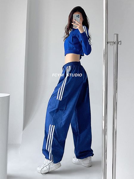 

women s pants s 2023 autumn streetwear high waist sweatpants casual baggy wide leg cargo womens y2k hippie joggers trousers 230420, Black;white