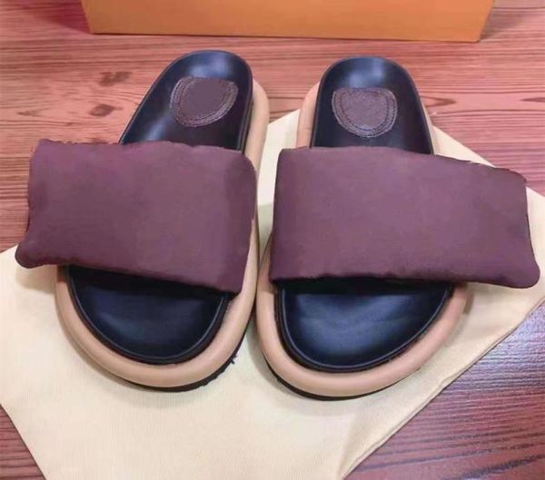 

women pool pillow comfort slipper mule nylon strap designer men leather sunset flat rubber outsole slide sandal7559849, Black