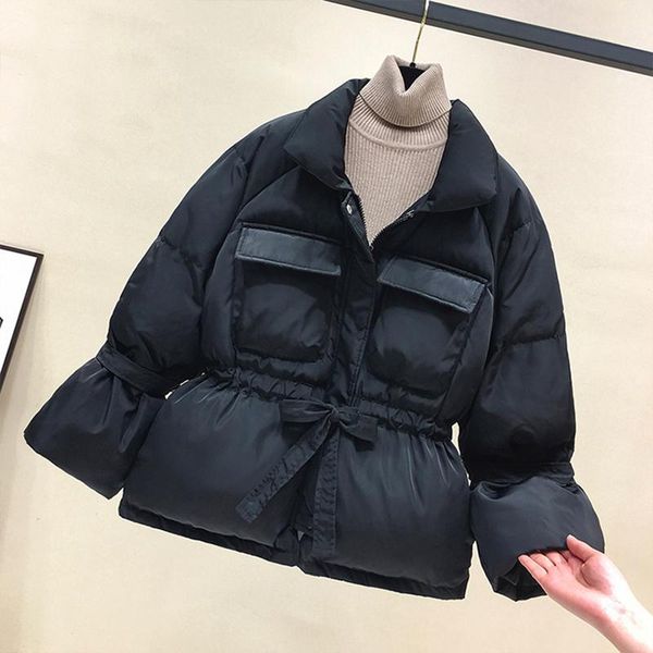 

leather leiouna thick warm hiphop cotton sleeve zipper new jackets slim pockets 2020 fashion female winter parka women, Black