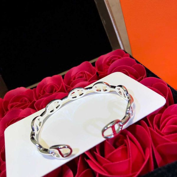 

hermm designer bracelet s925 sterling silver hollow pig nose open bracelet fashion style, Black