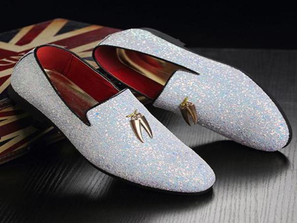 

3748 plus size white italian glitter loafers mens sequin shoes men pointed toe dress weddings shoes classic loafer formal shoe5676921, Black
