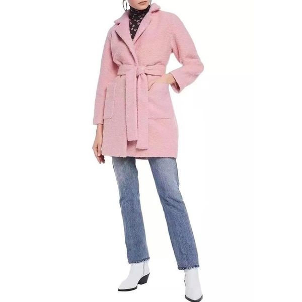 

fur 2021 winter new woolen large pocket midlength laceup coat women jacket, Black