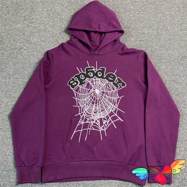 

purple young thug sp5der hoodies men women 1 1 flash graphic spider hoodies pullover hip hop world wide sweatshirts, Black