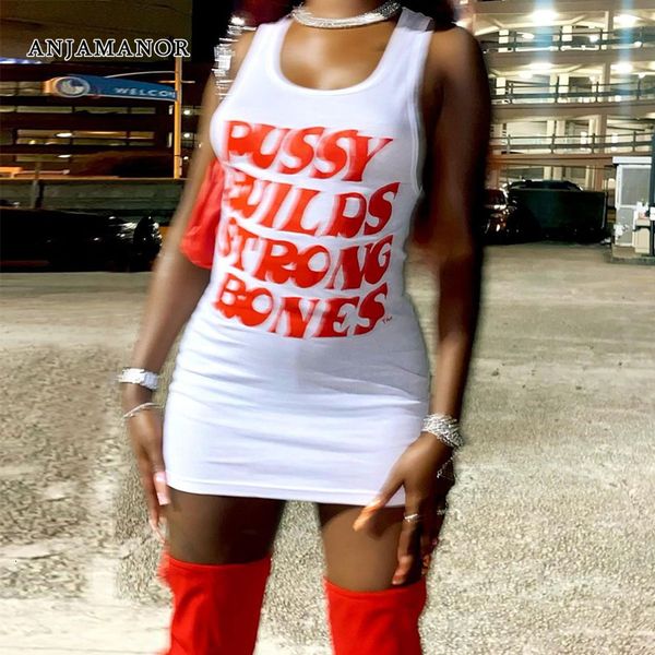 

casual dresses anjamanor letter print white rib tank dresses street fashion summer clothes for women sleeveless bodycon mini dress d82ba18 2, Black;gray