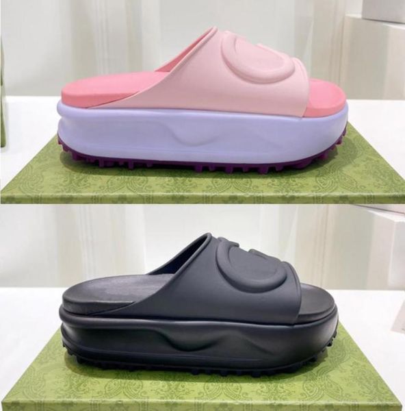 

woman slide sandal with interlocking letter slippers chunky slides low heel 90s slipper black white purple turquoise rubber summer1245872