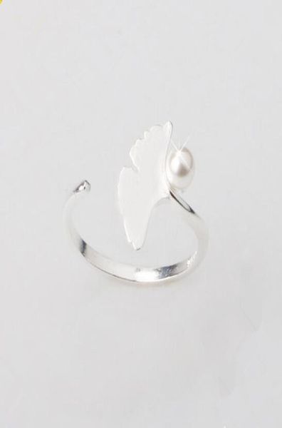 

antique silver ginkgo leaf plant opening finger ring for women lady elegant wedding rings imitation pearl lovely gift3420353