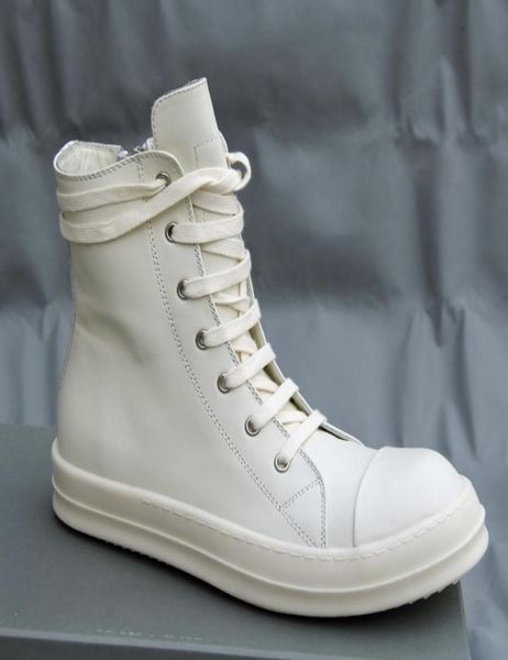 

new list genuine leather milky white bandage boots fashion high tide men and women couple tide cream shoes4877783, Black
