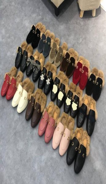 

winter men wool slippers princeton loafers classic designer lazy flat baotou flip flops 100 leather lady slides suede letter cowh5601906, Black