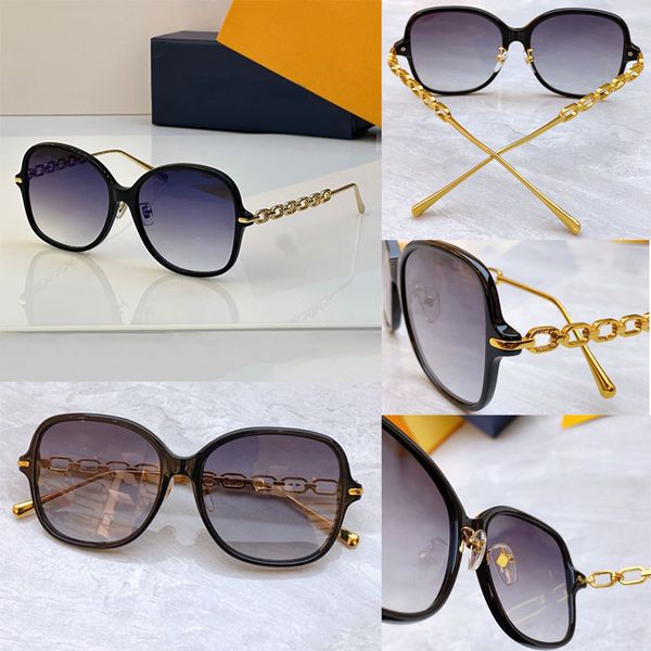 

New Chain Two Square Sunglasses Oval frame metal legs fused with letters and flowers gradient sunglasses Z1907U fashionable and exquisite womens eye glasses