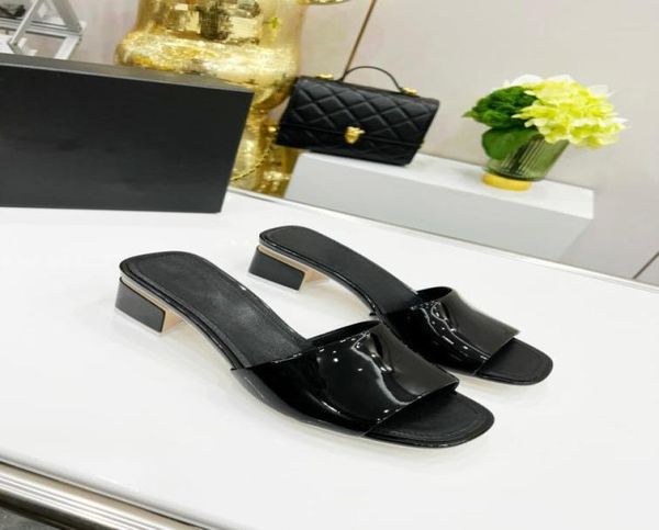 

2022 spring summer solid color high heel honey women slippers thick heel joker shoes heels height 45cm leather sole size 35424541646, Black