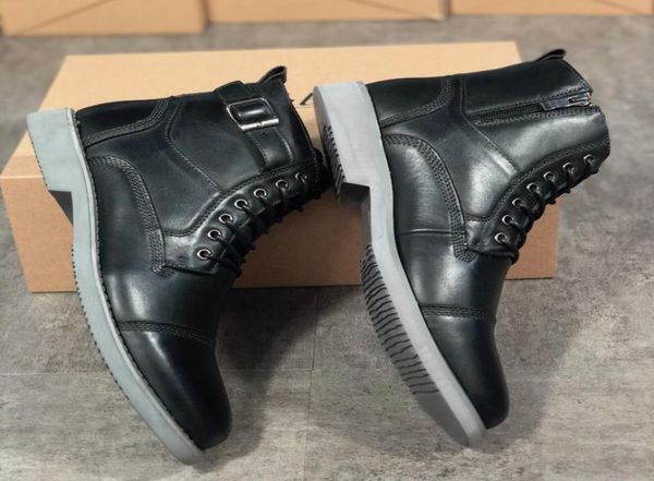 

genuine leather men martin boots western cowboy boot ankle zip on side fashion men shoes with box us124535981, Black