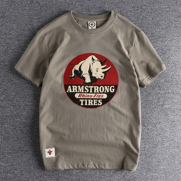 

men s t shirts summer american retro short sleeved o neck rhino printed t shirt fashion simple 100 cotton washed casual sport 230420, White;black