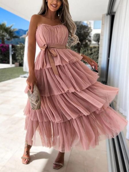 

casual dresses women cake dress zipper strapless lace-up solid summer party 2023 sleeveless sweet ladies streetwear vestidos, Black;gray