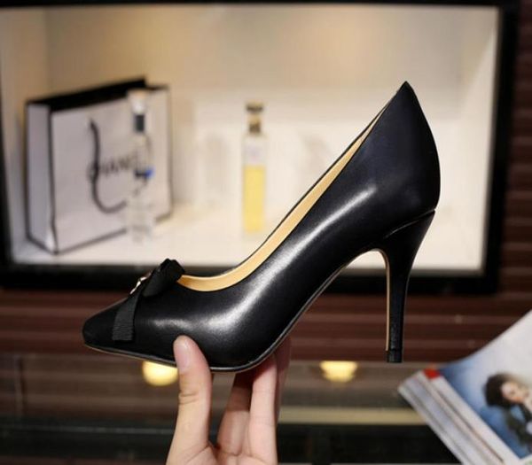 

ogue choices u630 3 colors genuine leather bee bow pointy heels pumps shoes nude red black work classic1824140