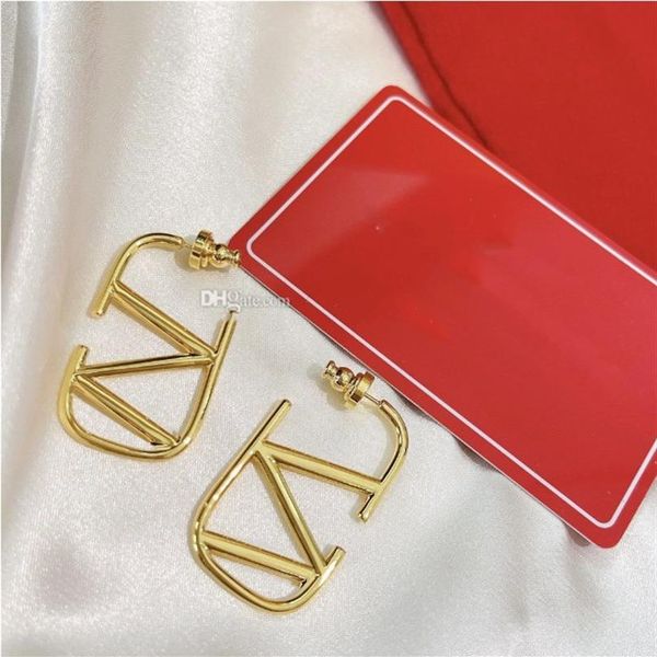 

designer earring letter v logo stud earing luxury women fashion hoop jewelry metal earring272y, Golden;silver