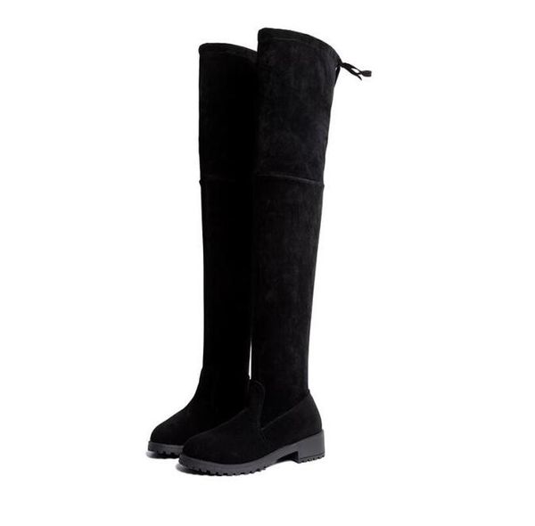 

r the knee snow boots women lace up low heels dress thigh high boots shoes winter women boots mujer 5812270989, Black
