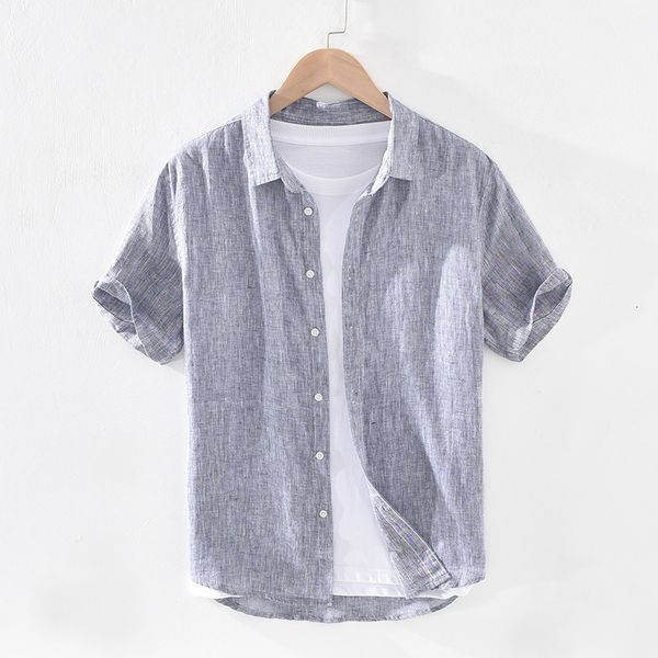 

men's casual shirts pure linen short sleeve shirt for men summer new japanese fashion male solid gray vintage slim fit hemp shirt 2304, White;black