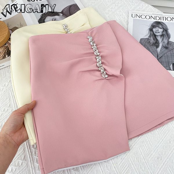 

skirts ashgaily diamond for women high waist a line mini summer arrivals casual ruffle 230420, Black