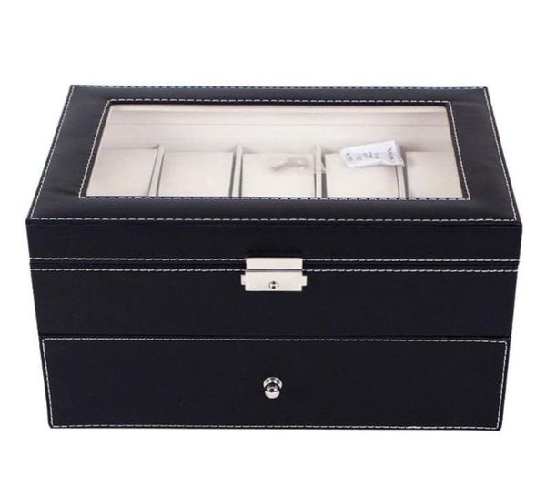 

20 grids pu leather watch box case professional holder organizer for clock watches jewelry storage boxes case display7187633, Black;blue