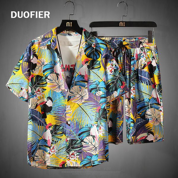 

mens tracksuits set short sleeve hawaiian shirt and shorts summer casual floral beach two piece suit fashion men sets s5xl 230420, Gray