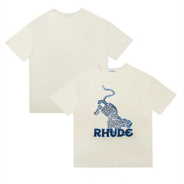 

designer fashion clothing tees hip hop tshirts rhude 22ss summer new spotted leopard letter print street vintage trend brand short sleeve t-, White;black