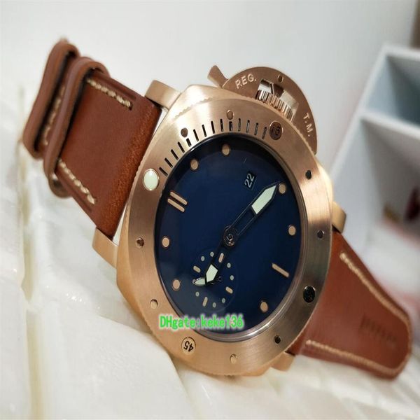 

elling watch 47mm submersible 1950 p 671 pam00671 rose gold alligator leather strap transparent mechanical automa294t, Slivery;brown