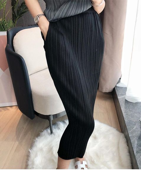 

dresses miyake pleated women skirt fall 2021 summer korean style stretch classic lake blue aline skirt causal straight skirts, White;black