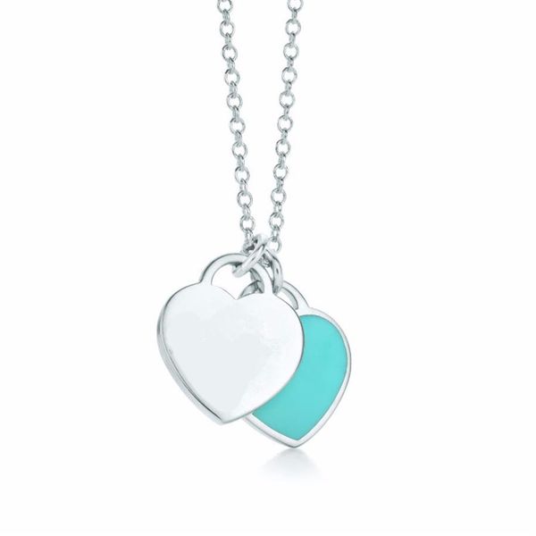 

pendant necklaces luxury designer jewelry letter t heart pendant red blue pink enamel necklace collarbone chain whole194e, Silver