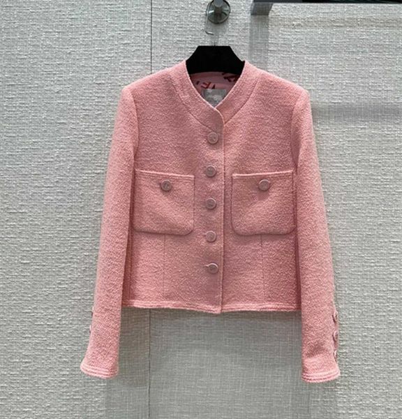 

fur european and american women's wear spring 2022 new long sleeve collar fashion pink singlebreasted tweed coat, Black
