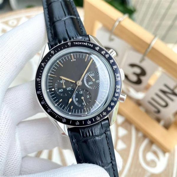 

luxury mens watches 42mm classic case size imported vk chronograph movement stainless steel strap luminous306f, Slivery;brown