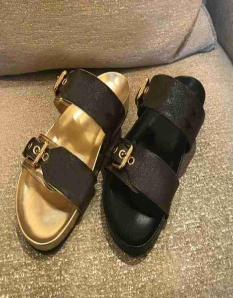 

classic slippers summer luxury woman beach cartoon big head slippers designer leather flat woman belt buckle sandals el bath me5477014, Black