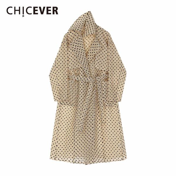 

raincoats chicever korean polka dot print hit color jacket women lapel collar long sleeve lace up summer coats female 2020 casual fashion, Black