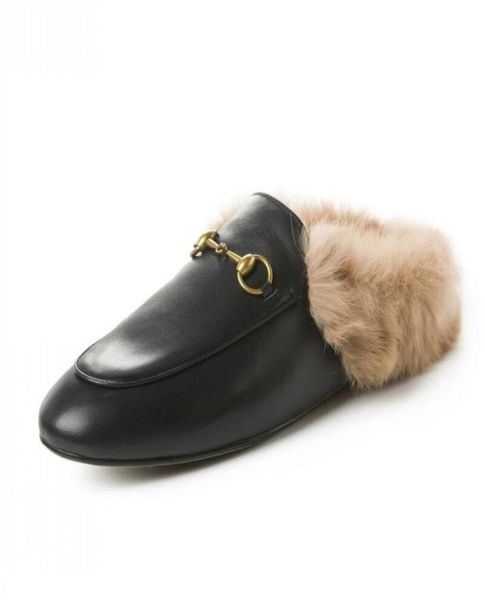 

brand designer slippers real fur flipflops sandal slide shoes ladies beach slipper classic true fure slipperse luxury muller smok4836792, Black