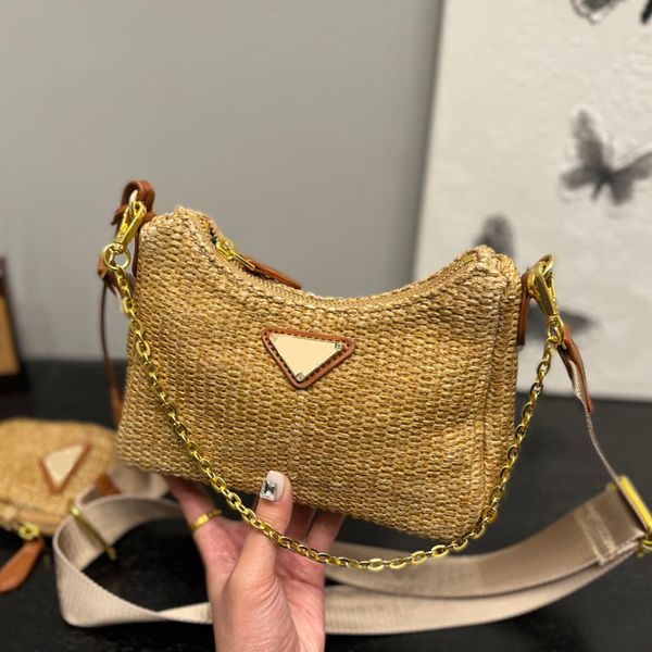 

designer bag straw bag woven designer crossbody bag composite bag beach bag chain shoulder bags women axillary handbags purse zipper mini co