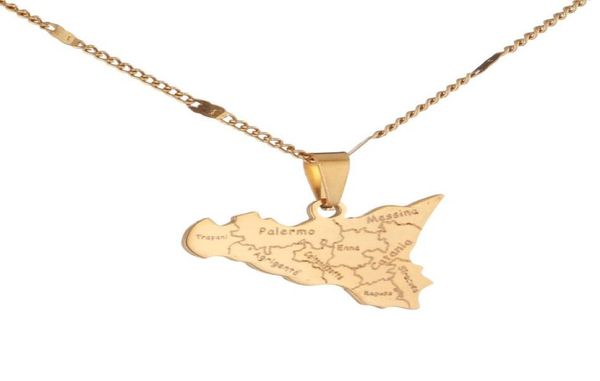 

stainless steel map of sicilia necklace pendants italian trendy sicilia map women jewelry5022874, Silver