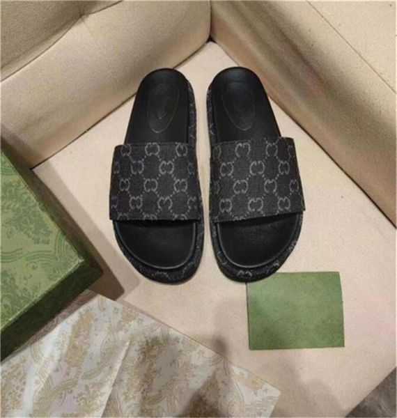 

women slipper logojacquard organic denim platform sandal heightening thick soled slides slippers designer summer flat sandals hou2659528, Black