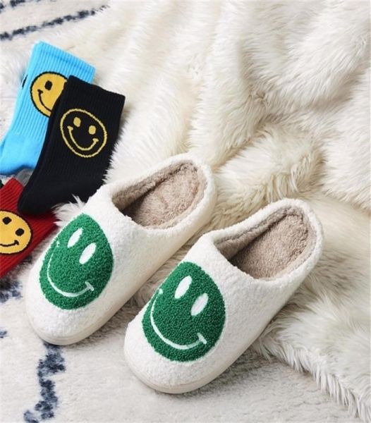 

slippers winter women039s shoes retro smile face design for home fluffy faux fur flats women christmas 2209068003674, Black