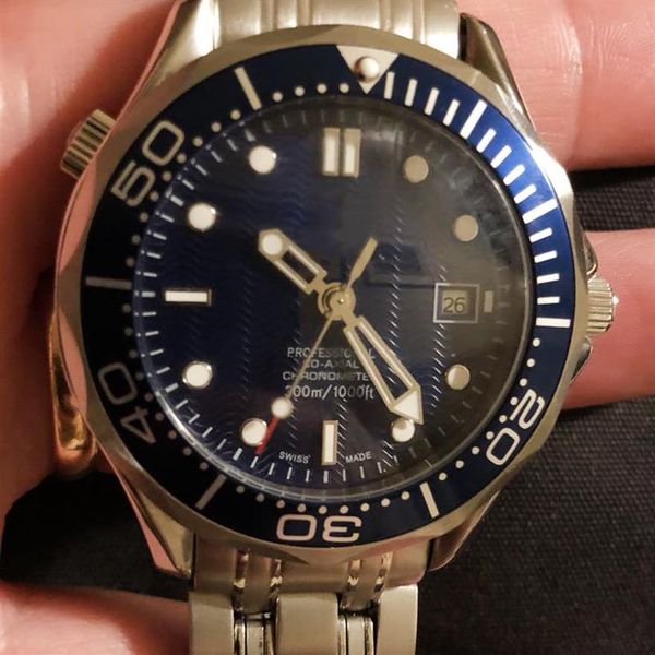 

dropship brand mens watch professional 300m james bod blue dial sapphire 41mm men's automatic watches2818, Slivery;brown
