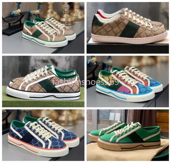 

2023 Tennis 1977 Canvas Casual shoes Luxurys Designers Womens Shoe Italy Green And Red Web Stripe Rubber Sole Stretch Cotton Low Top Mens Sneakers, Style 16