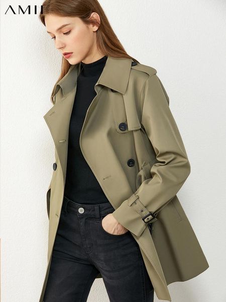

raincoats amii minimalism trench coat autumn fashion women windbreaker lapel double breasted belt jacket female overcoat 12070417, Black