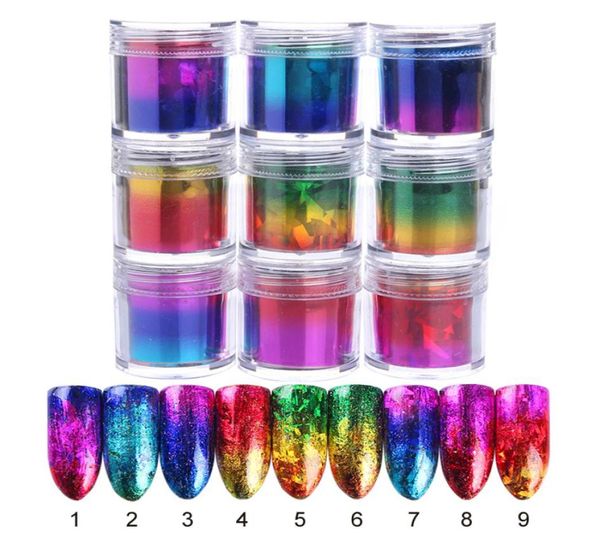 

6pcslot gradient starry nail foil paper 9 colors nail transfer stickers manicure accessories nail art decorations7821245, Black